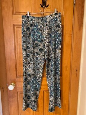 Zara Blue and Cream Printed Wide-Leg Pants